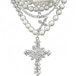 Victorian Layered Pearls and Crosses Necklace Stunning